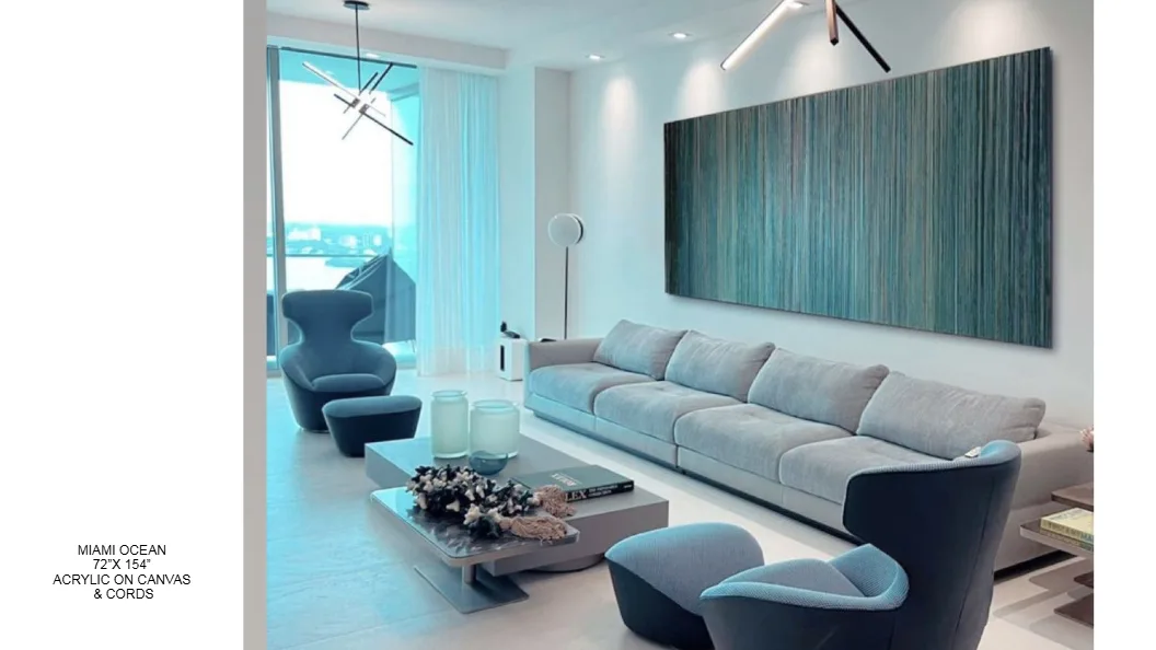 Miami Ocean — 72x154 inch kinetic string art by Alessandra Meskita, acrylic on canvas and cords