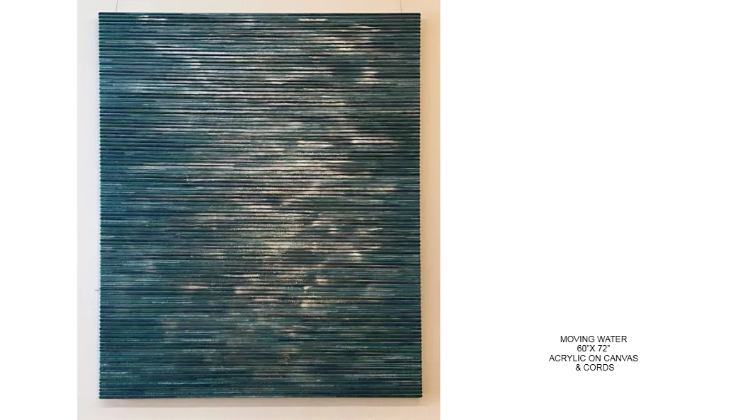 Moving Water — 60x72 inch kinetic string art by Alessandra Meskita, acrylic on canvas and cords