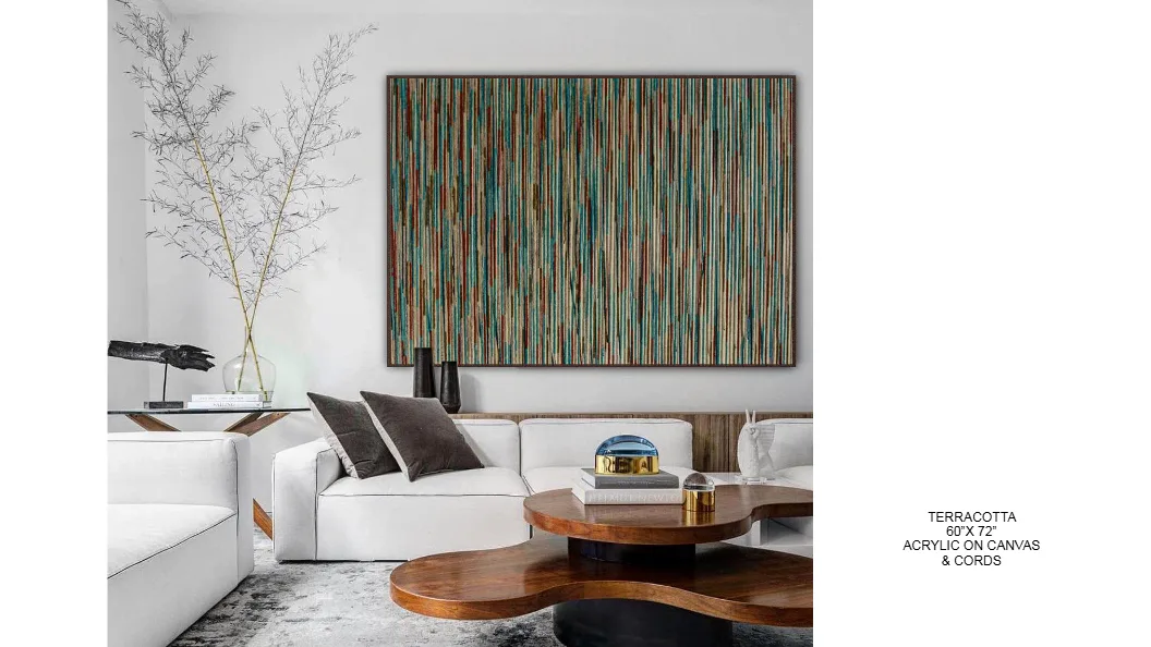 Terracotta — 60x72 inch kinetic string art by Alessandra Meskita, acrylic on canvas and cords