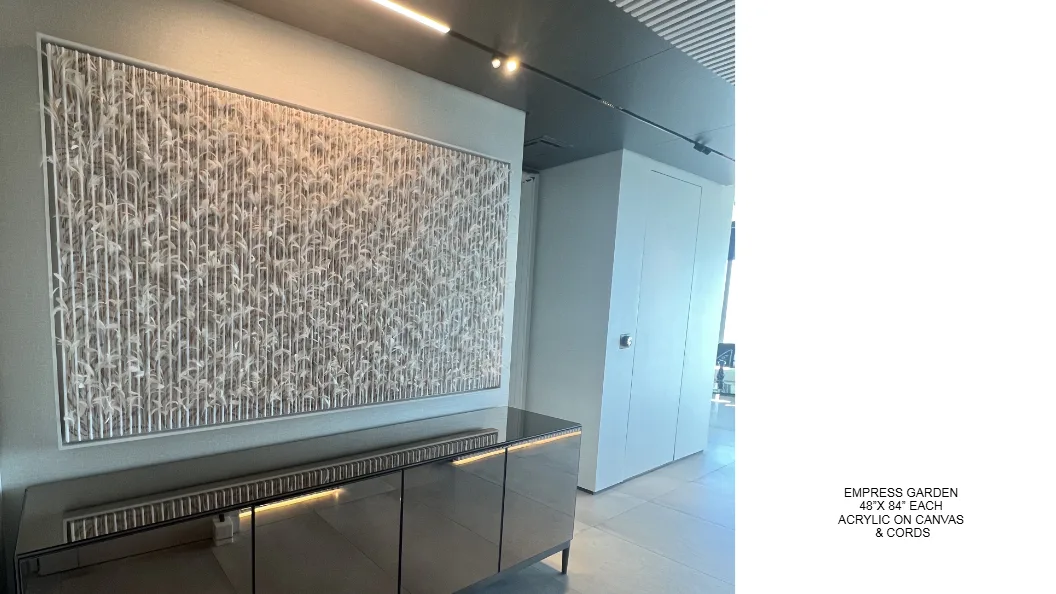 Empress Garden — 49x36 inch kinetic string art by Alessandra Meskita, acrylic on canvas and cords