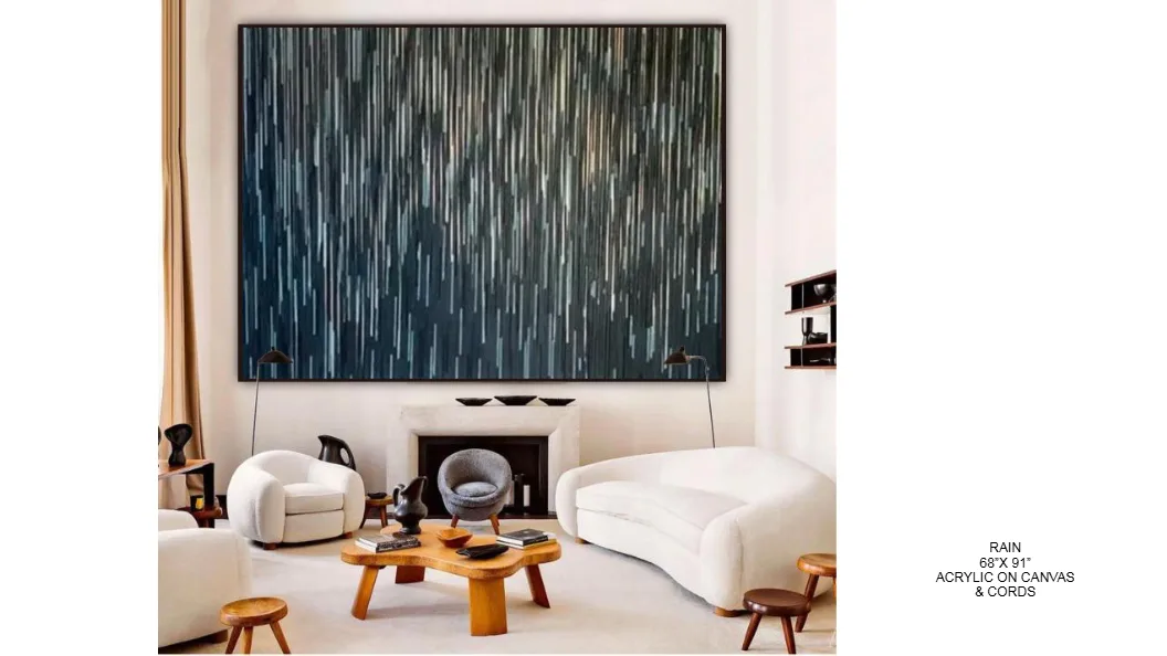 Rain — 63x91 inch kinetic string art by Alessandra Meskita, acrylic on canvas and cords