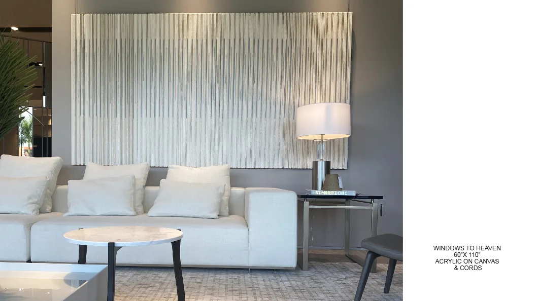 Windows to Heaven — 60x110 inch kinetic string art by Alessandra Meskita, acrylic on canvas and cords