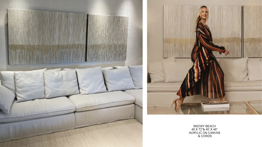 Snowy Beach — 48x72 and 48x48 inch kinetic string art by Alessandra Meskita, acrylic on canvas and cords