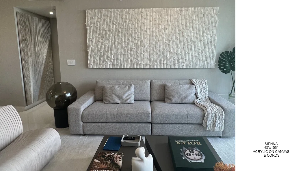 Sienna — 48x100 inch kinetic string art by Alessandra Meskita, acrylic on canvas and cords