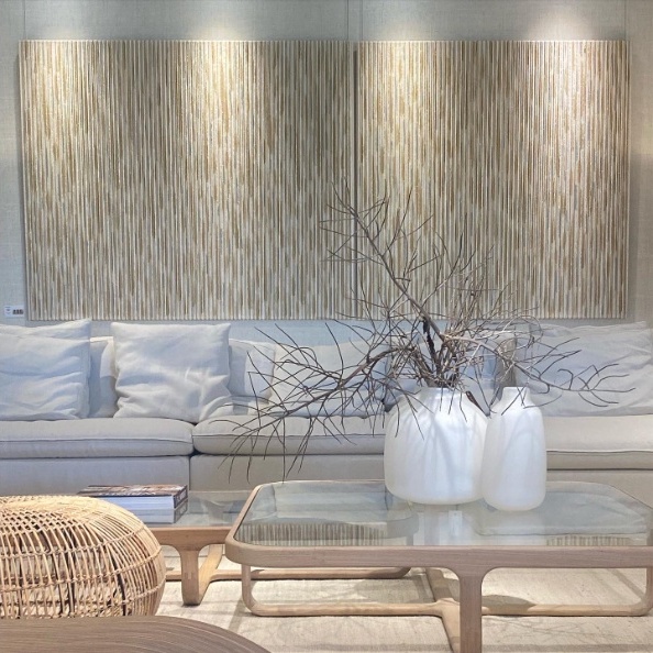 Angel Wings — gold and sand-toned triptych with illuminated cord texture